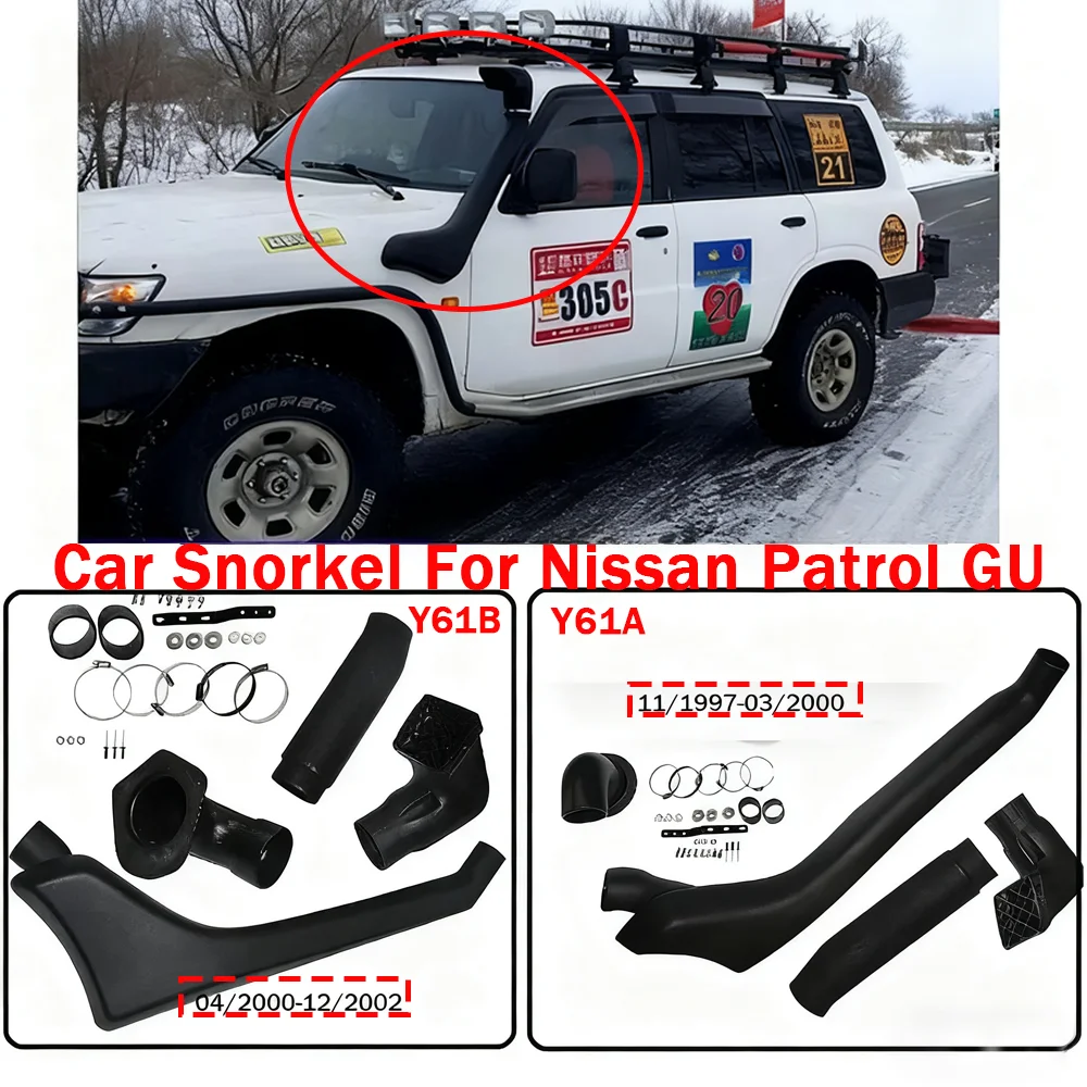 Safari Snorkel Kit LLDPE Air Intake System Waterproof Head Direct Bolt-On 4x4 Off-Road For Nissan Patrol GU Y61A Y61B 1997-2002