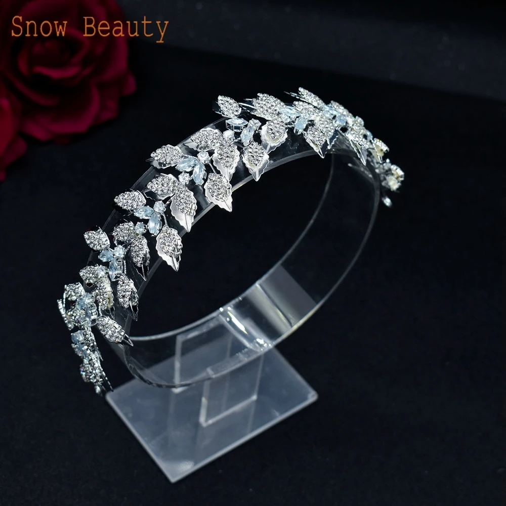 

A474 Zircon Tiaras Bridal Hair Accessories Headband Wedding Hair Band Tiara Handmade Leaf Headpiece Bride Accessories Crown