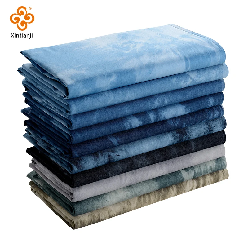 140x50cm Tie Dye Washed Denim Fabric Soft Handmade DIY Materials For Shirt Dress Clothing Graduation Designer Thin Fabric Jeans