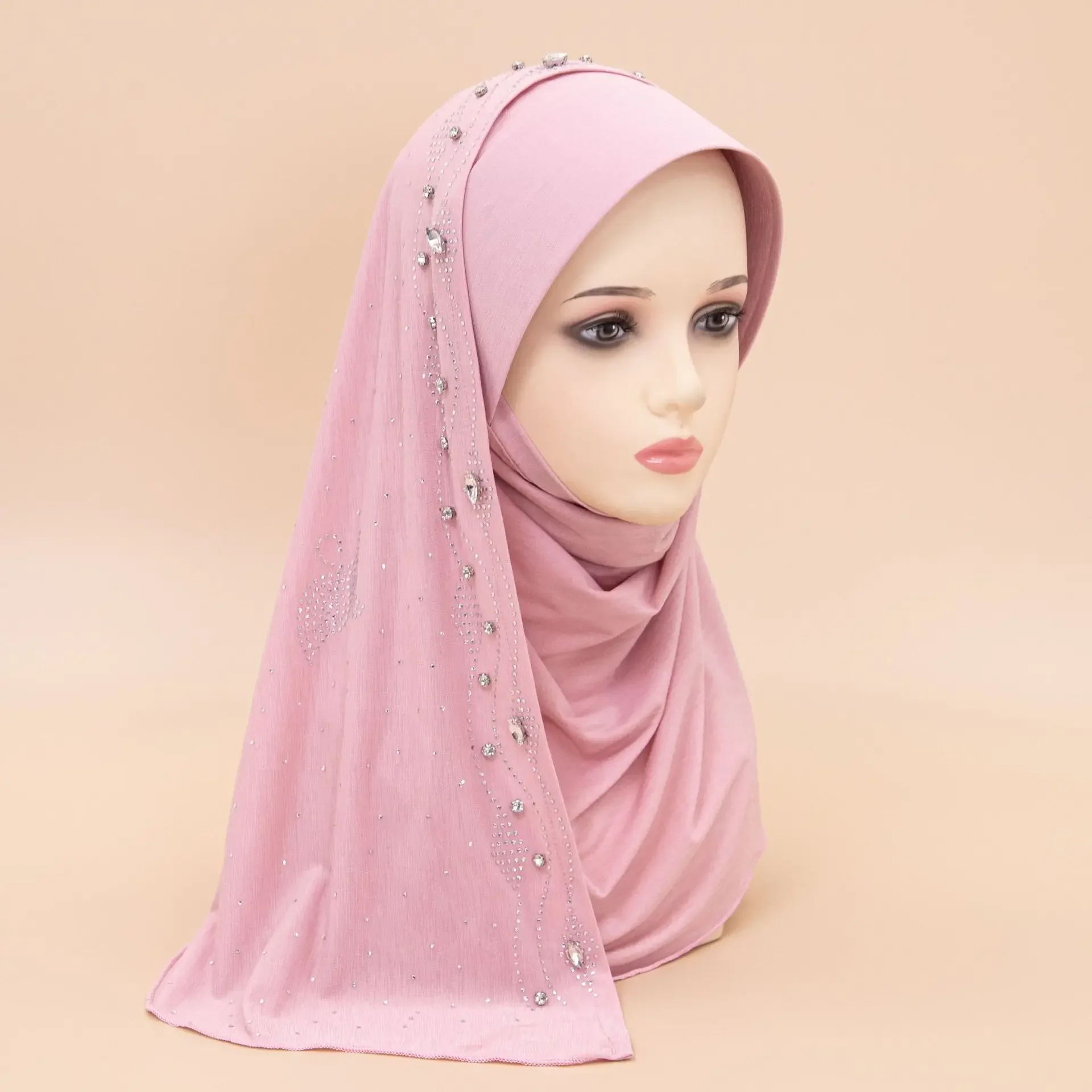 

Women Turban Head Scarf Instant Muslim Diamonds Hijab Brim Hot Drill Shawl Head Wraps Ready to Wear Islamic Femme Musulman Niqab