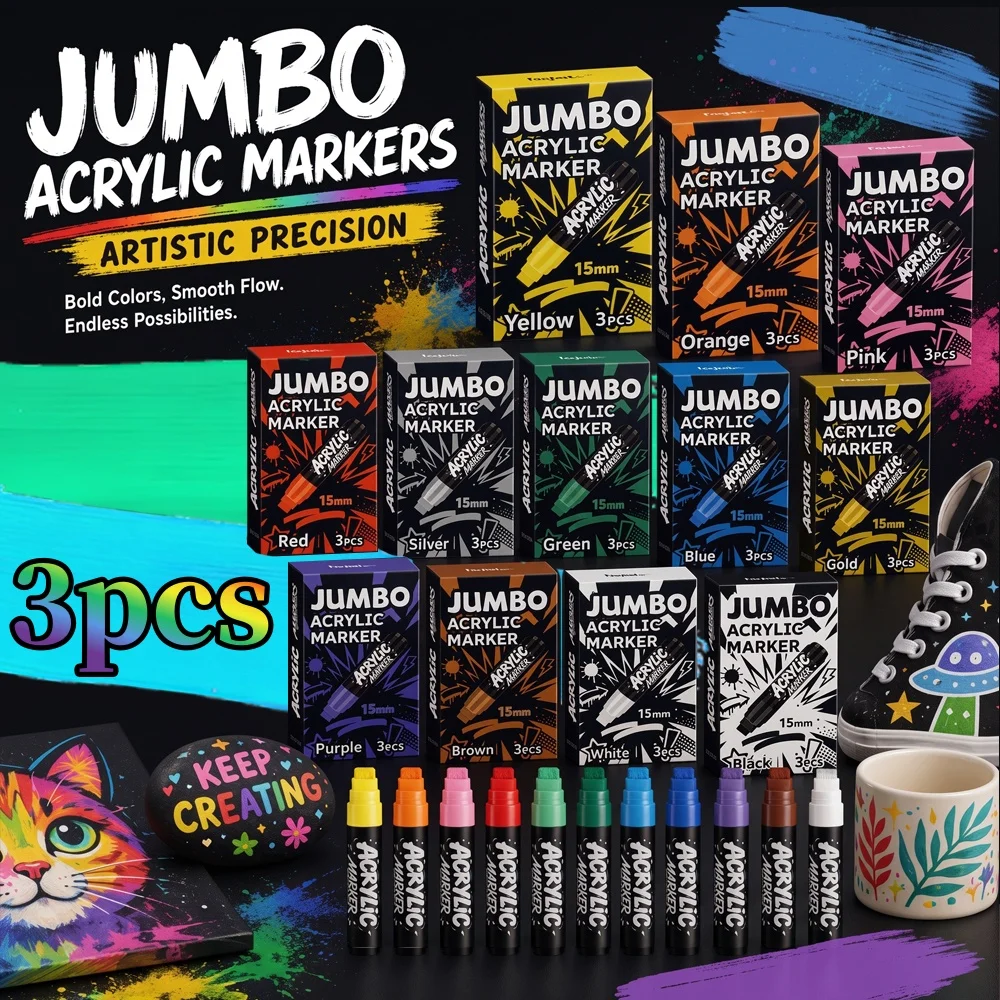 3Pcs Trendy Wide Tip Art Markers, DIY Painting on Canvas, Wood, Shoes & Ceramic, for Professional Art Creation
