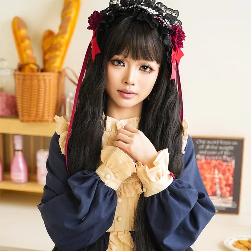 Imagen 2 del producto PARK YUN-pelucas rizadas negras Extra largas con flequillo, peluca Lolita negra larga suelta para Cosplay, peluca sintética resistente al calor, 44 pulgadas