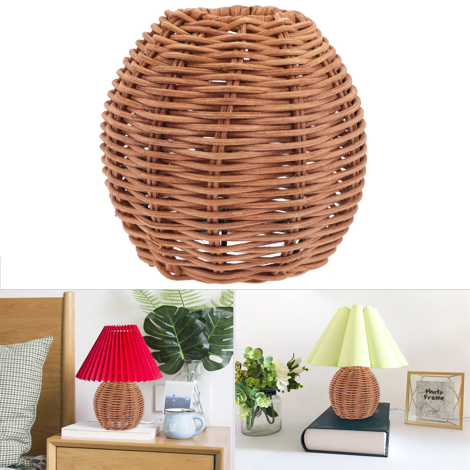

Rattan Lamp Shade Japanese Style Hanging Woven Lampshade Counter Lamp Base Retro Ceiling Light Cover for Home Shop Dormitory