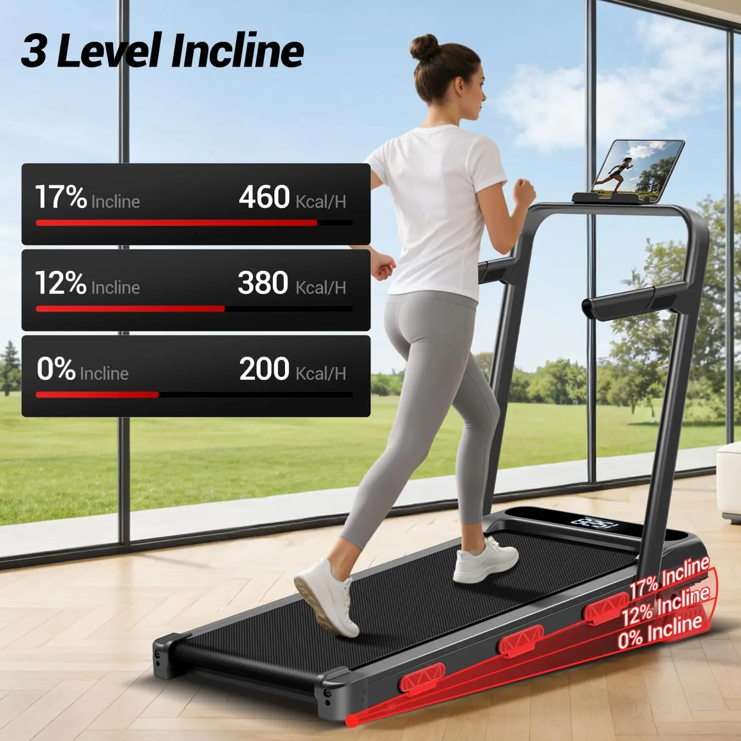 17% Incline Walking Pad, 4-in-1 Under Desk Treadmill with Handles, Foldable 2.5 HP Quiet Motor, 300 LBS, 0.6-6.2 MPH, Customized
