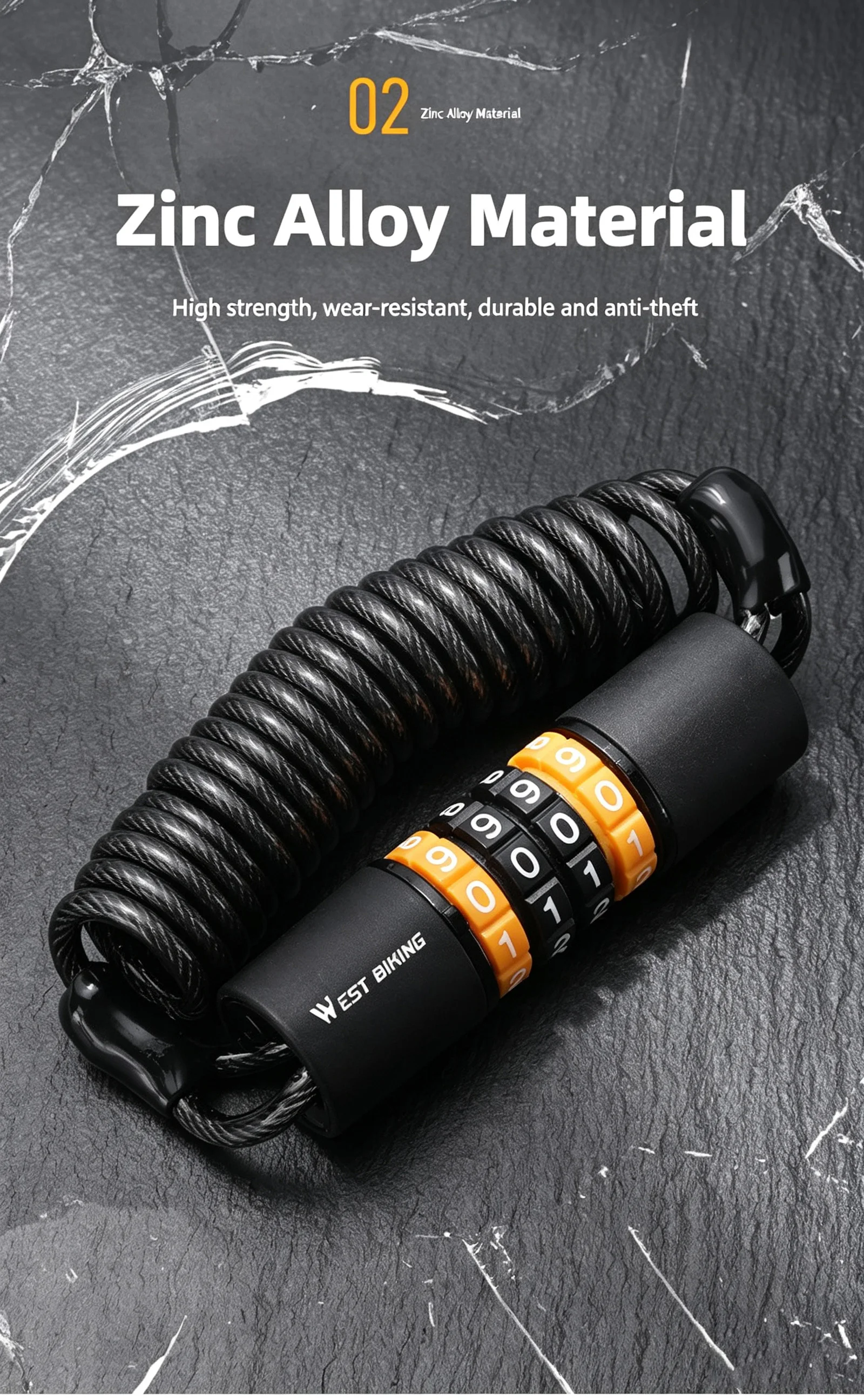 1.5m Retractable Bike Lock 4 Digit Combination Mini Helmet Lock Waterproof Rustproof Portable Cable Lock for Bicycle Scooter Out