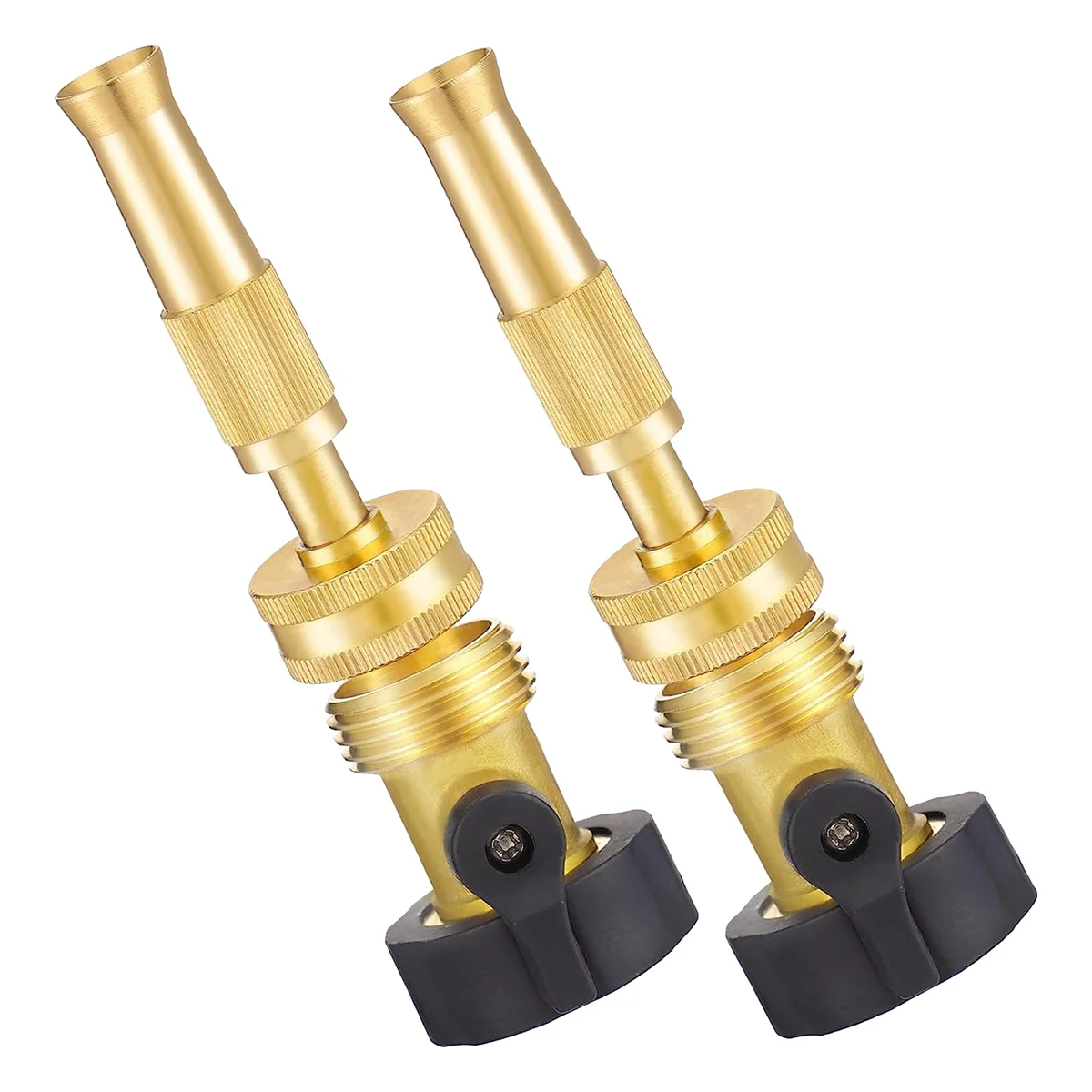 Brass Hose Nozzle with Hose Shut Off Valve Leakproof 3/4In GHT Connector, Adjustable Jet Nozzle for Garden Water Hose