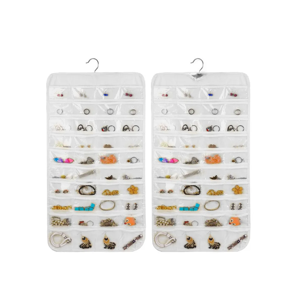 

Reusable Jewelry Storage Bag 80 Pockets White Non Woven Fabric ganizer PVC Transparent Pocket Saver for Closet