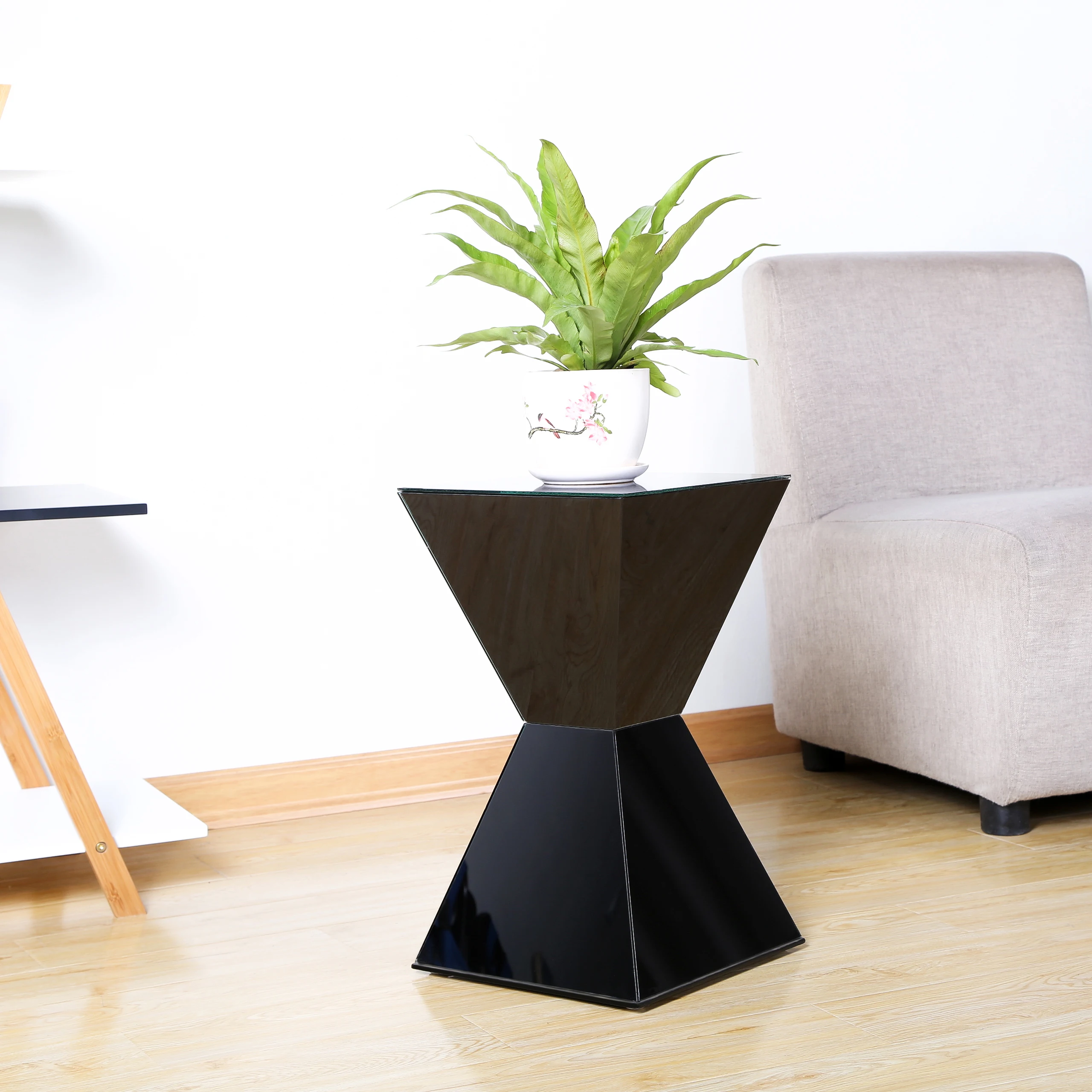 27X46 Factory Manufacturing Designer Mirror Tea Wine Floral Plant Light Smart Coffee Floor Standing End Glass Side Corner Table