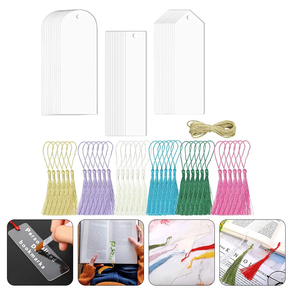 

Набор акриловых закладок-заготовок прозрачных с кисточками для рукоделия, декоративные маркеры страниц, акриловые закладки для книг