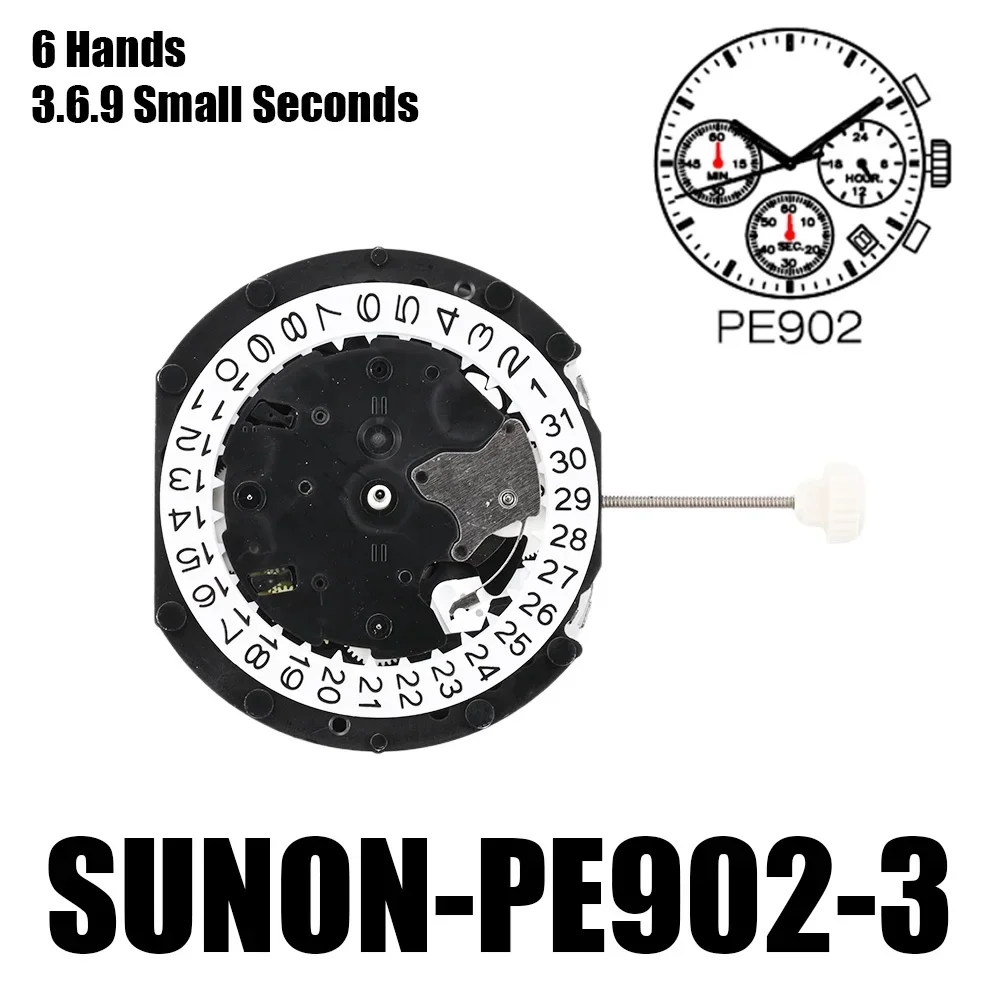 PE902 movement sunon PE90 movement A cheap replace for VD53C movement 3Eyes ＆Date Small Chrono Second ＆ Minute,24Hour