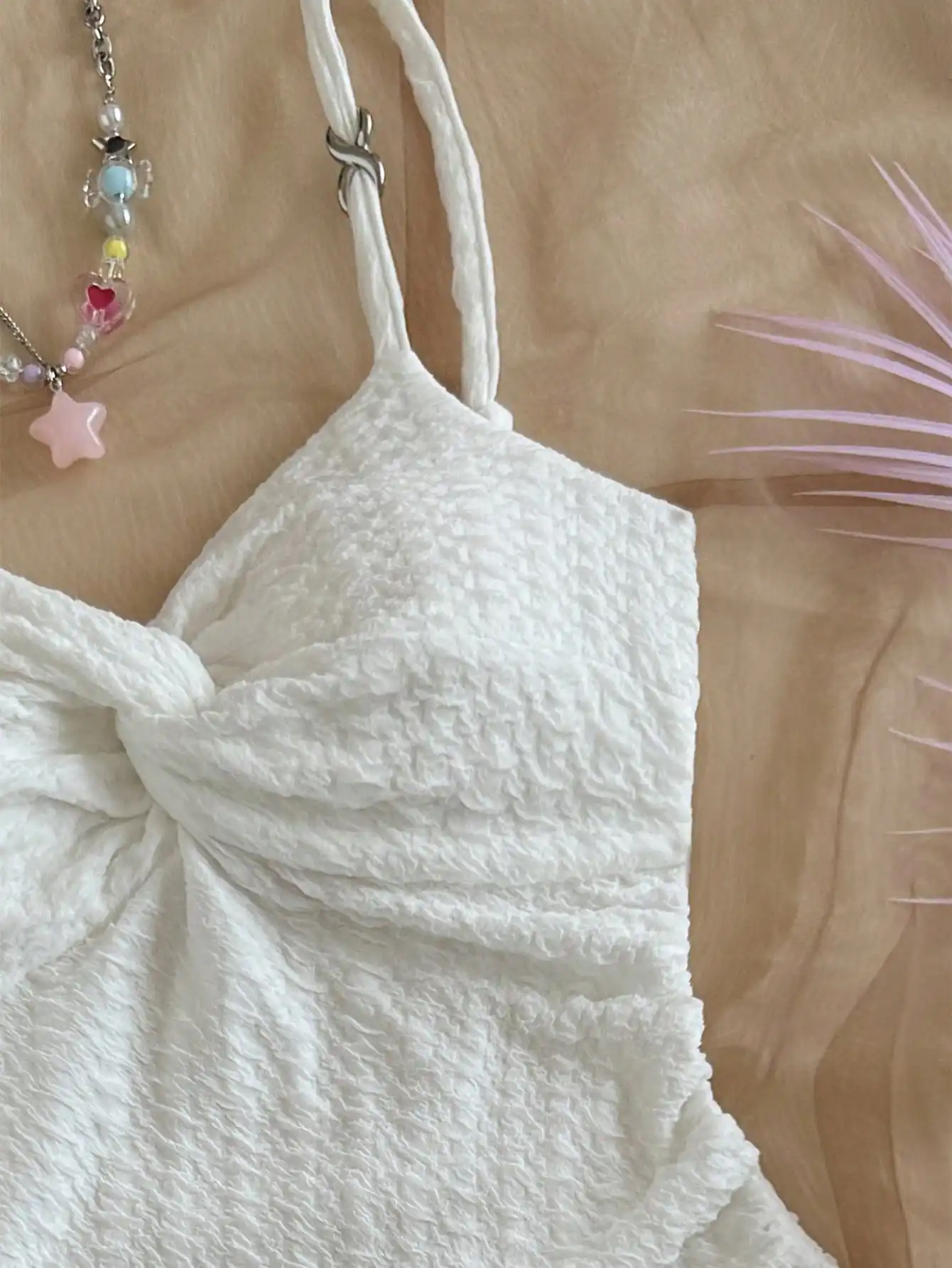 White Textured Knit Twist Bust Ruffle Hem Bodycon Mini Dress for Vacation Party