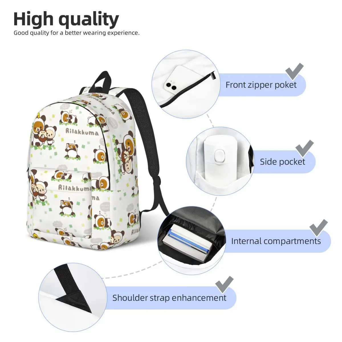 Mochila clásica de dibujos animados Rilakkuma, mochila ligera de trabajo para estudiantes para hombres y mujeres, bolsas de lona universitarias