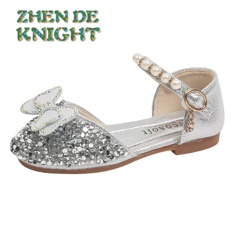 Zapatos de princesa para niña, sandalias de cuero con lazo y diamantes de imitación, a la moda, para baile, novedad de otoño, 2024