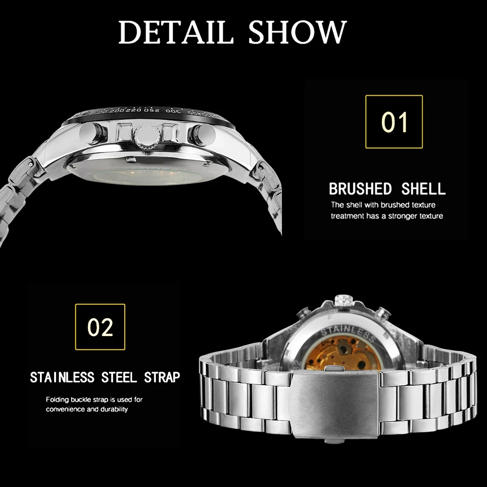 T-WINNER Business Men's Automatic Skeleton Mechanical Watch Stainless Steel Retro Silvery Black Hollow Dial Man Sport Wristwatch