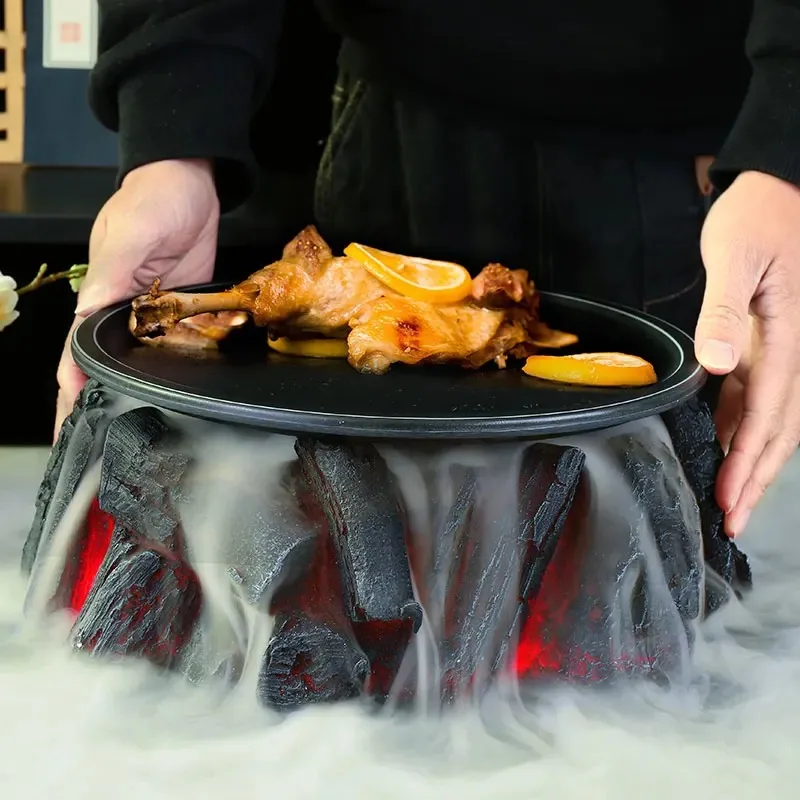 Flame Mountain Sparerib Plate Dry Ice Tableware Plate Decoration Fire Barbecue Creative Characteristic Hotel Will Smoke.