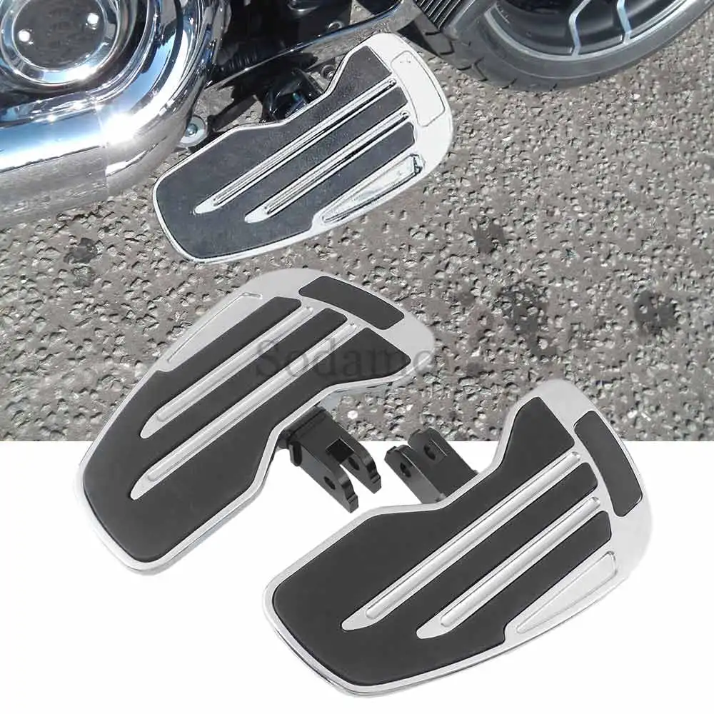 2x Motorcycle Adjustable Non-slip Front Floorboards Chrome Aluminum Metal+Rubber Footrests For Harley Davidson Softail Sportster