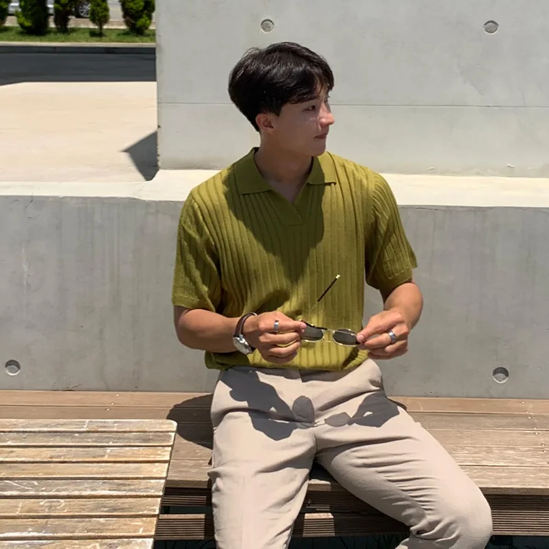 

Summer Knitted Slim Fit T-irt Men's Dongda Gate Faion Design Versatile Base Layer irt Trendy ort Sve Casual Wear