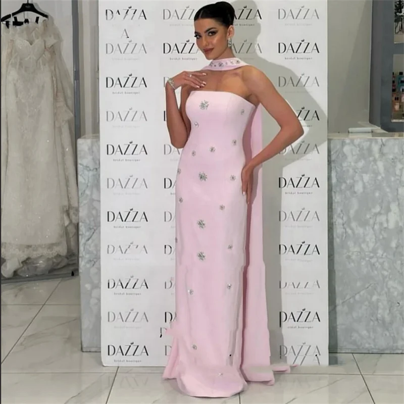 Trägerlose, elegante rosa Ballkleider, maßgeschneiderte Kristalle, langes Etuikleid, Abendpartykleid mit Tüchern, Robe Des Soiree, individuell gestaltet