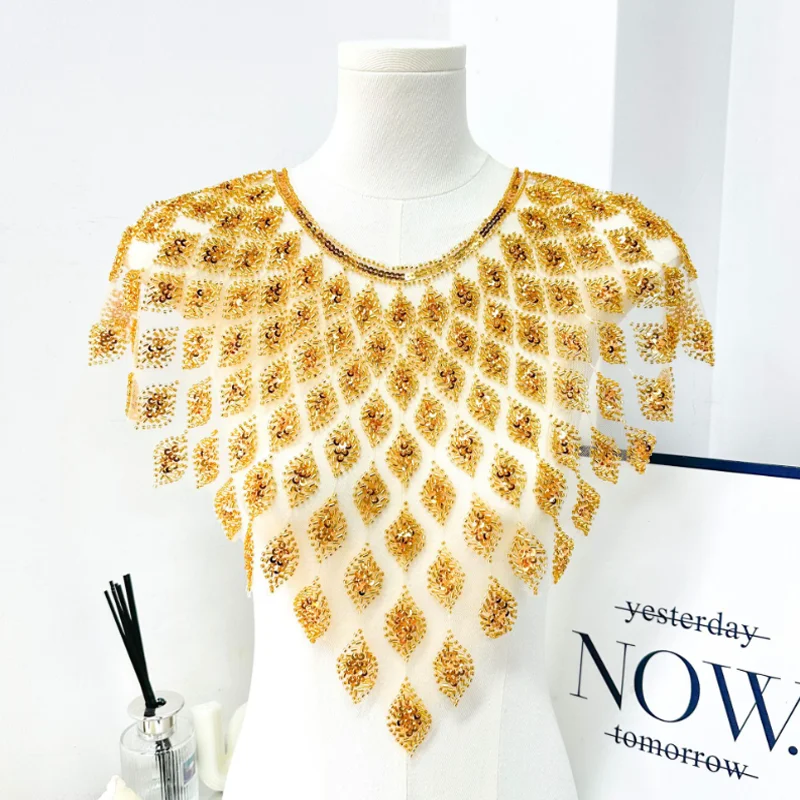 Handmade Beaded Lace Collar Sewing Supplies DIY Embroidered Mesh Clothing Accessories Evening Dress Collar Apparel Decoration