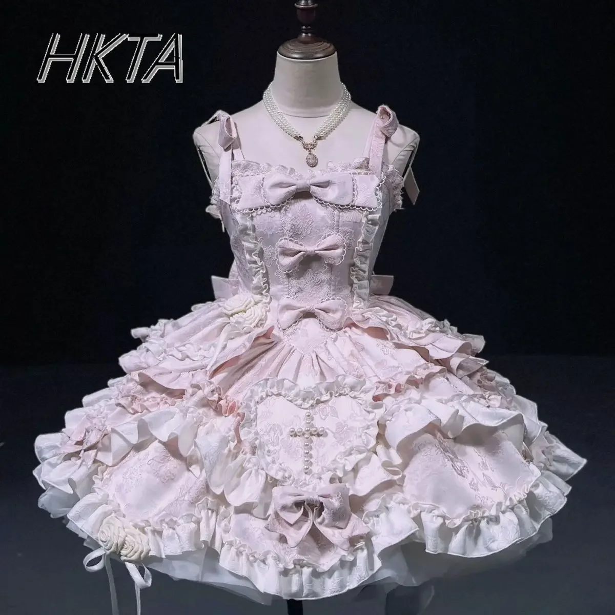 Original Lolita Dress Jsk Daily Sweet Fairy Princess Birthday Dress Heavy Industry Ruffle Edge Bow Tutu Sexy Neck Sling Dresses