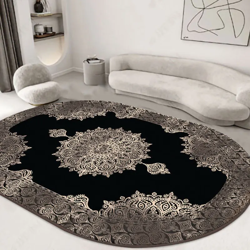 Household short velvet carpet, waterproof and dirt resistant floor mat, light colored oval, easy to clean decorative carpet