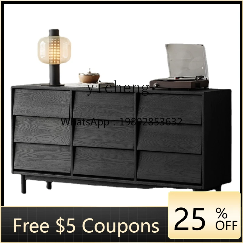 

ZZk Solid Wood Nine-Drawer Cabinet Black Wall Storage Cabinet Hallway Dining Side Locker