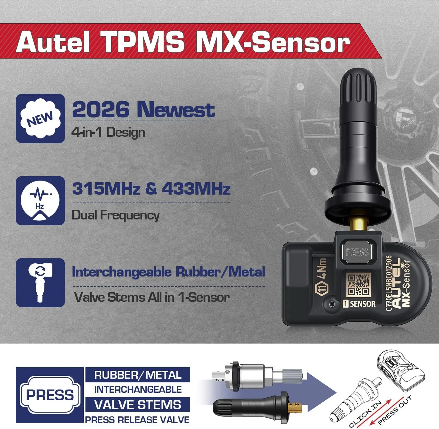 1/4PC Autel MX Sensor Rubber 433MHZ+315 MHZ 2in1Mx-Sensor TPMS Tire Repair Tool Automotive Accessory For MaxiTPMS TS501 TS508WF