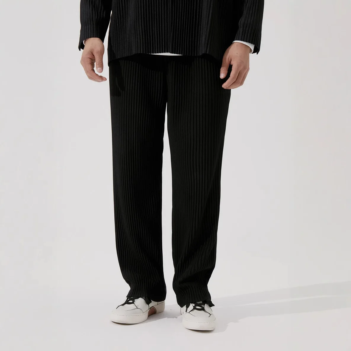 Miyake New 2025 Spring Summer Men's Loose Pleated Wide Leg Straight Pants Pleated Pants Casual Pleats Fashion Versatile Trousers