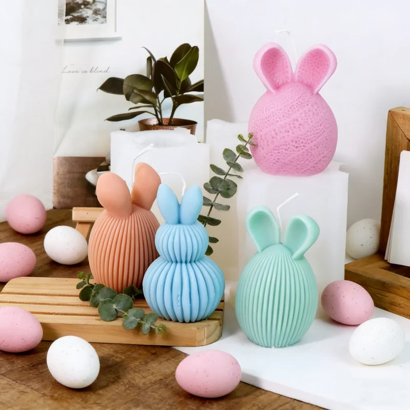 Easter Rabbit Silicone Candle Molds 3D Cute Striped Ear Bunny Gourd Shape DIY Spring Candle Easter Egg Hunt Birthday Party Gifts
