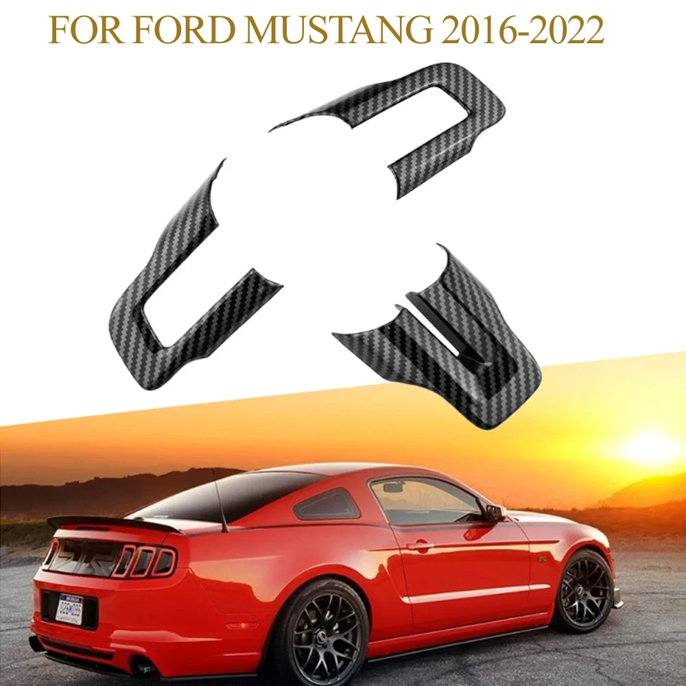 3pcs For Ford Mustang 2016 -2022 ABS carbon fiber Car Steering Wheel Panel Decoration Cover Trim Car Interior Accessories