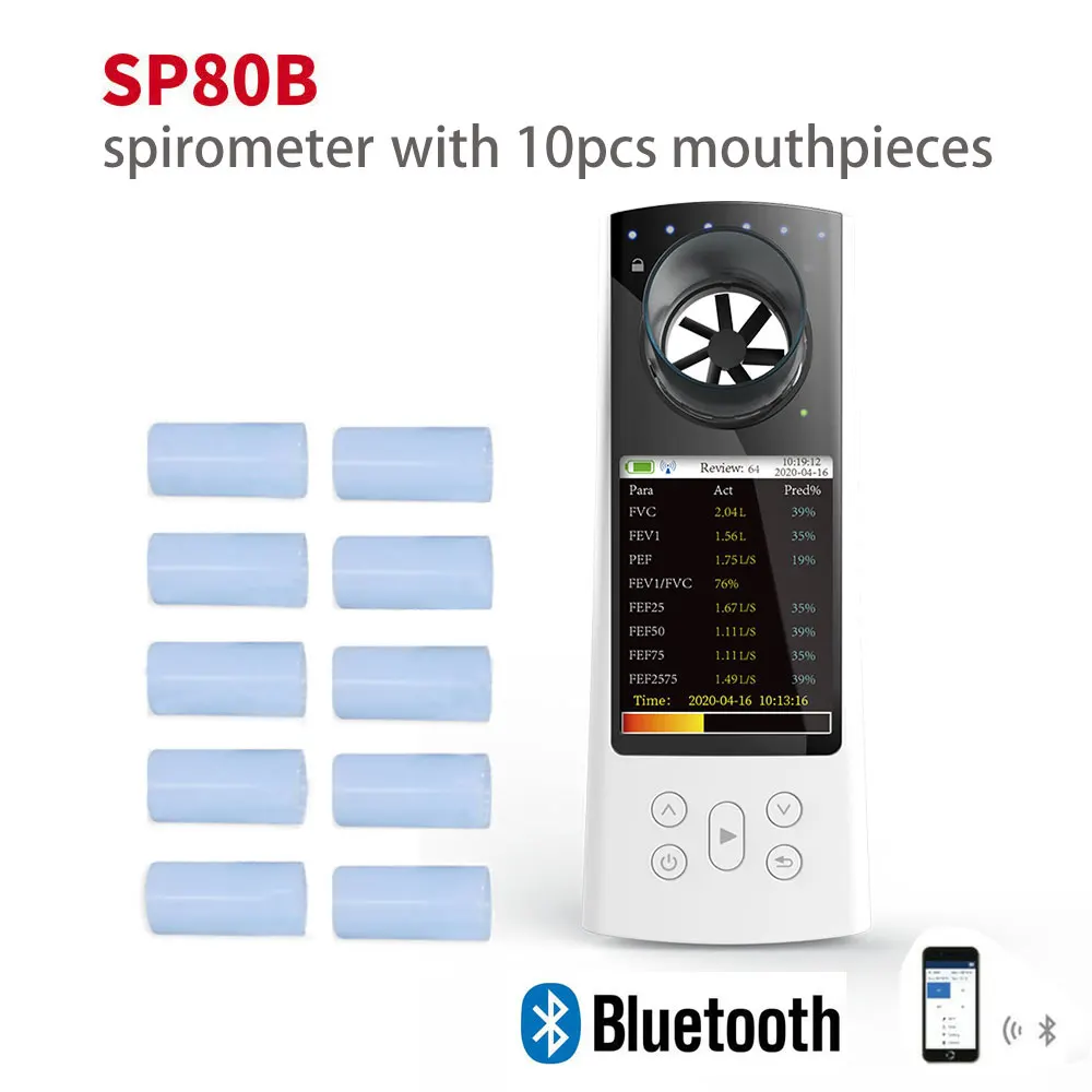 

CONTEC SP80B Digital Spirometer with10PCS Mouthpieces Bluetooth Lung Breathing Diagnostic Vitalograph Spirometry and Software