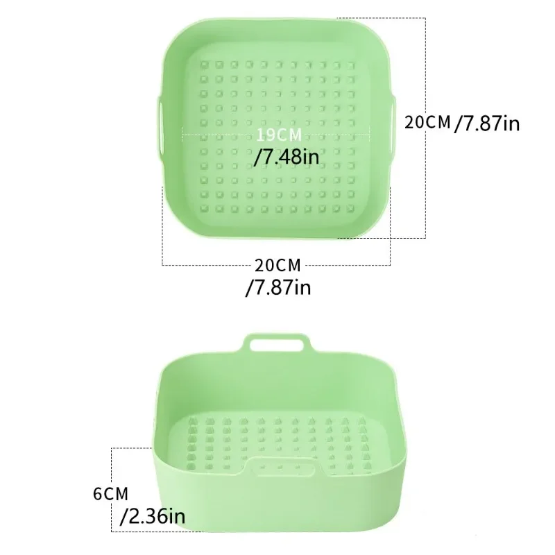 1PC Square Air Fryer Silicone Baking Tray Two Ears Silicone Lining Non-stick Oil High Temperature Baking Mat Easy To Clean