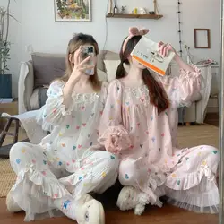 Pijama de encaje Floral para mujer, ropa de dormir femenina, de gran tamaño, 145kg, Mm200, cómoda y sencilla, para primavera y otoño