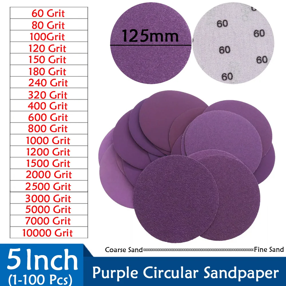 

Sanding Disc 5 Inch 125mm Purple 60-10000 Grit Alumina Oxide Sandpaper For Wood Furniture Metal Grinding Automotive Polishing
