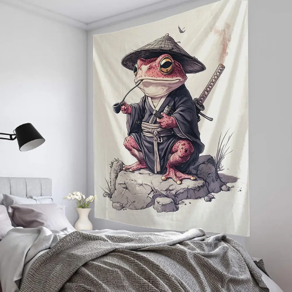

Psychedelic frog personification background decoration tapestry, home personality personality grid background de