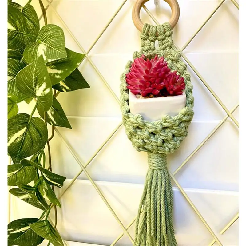 Macramé colorido para colgar en la pared, soporte de aire para plantas, maceta de algodón tejida a mano, bolsa de red para decoración del hogar,