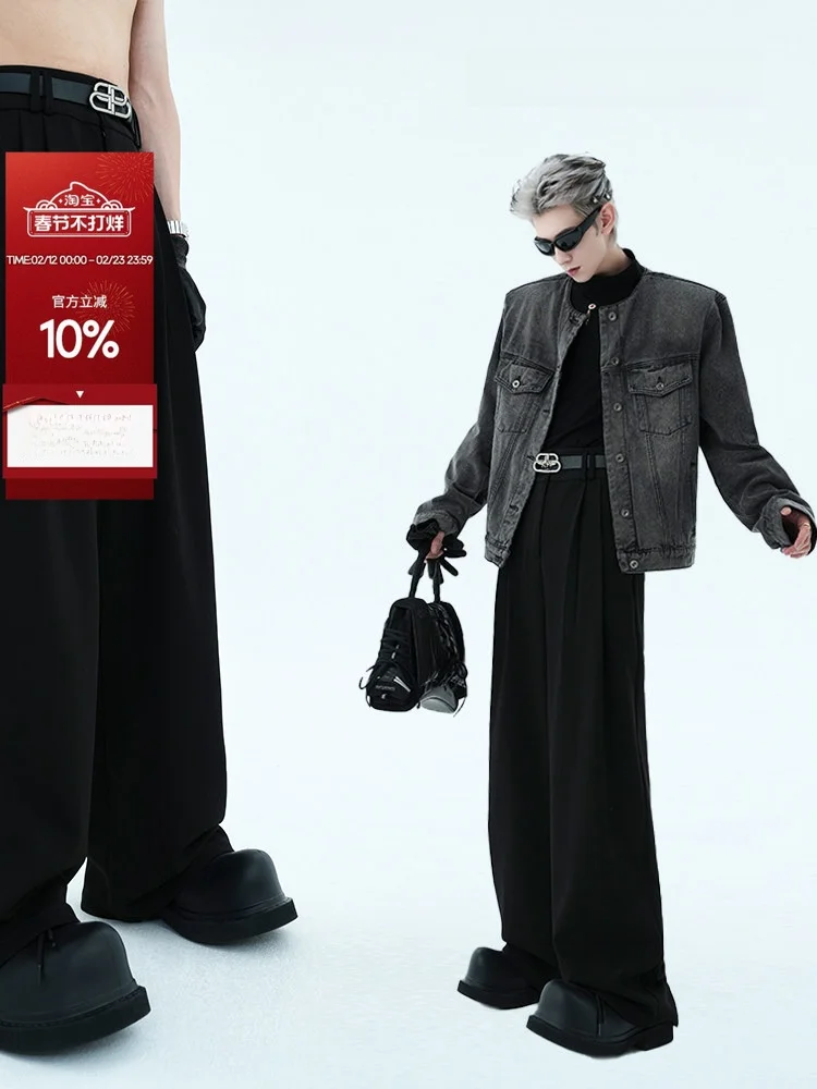 

American Retro Men's High Waist Drapey Pants Double Pleated A-Line Slim Fit No Ironing Required Casual Trousers