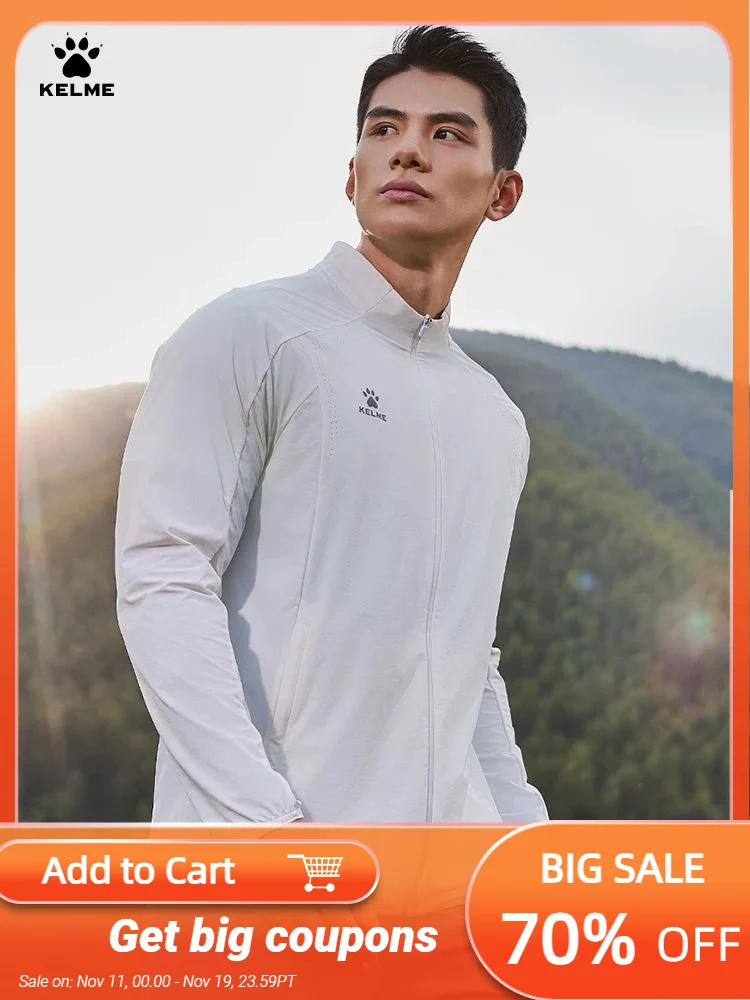 

Kelme Мужская легкая тканая куртка Upf50 + Защита от солнца с воротником-стойкой Куртка для дневных тренировок Спорт на открытом воздухе Ветровка для бега