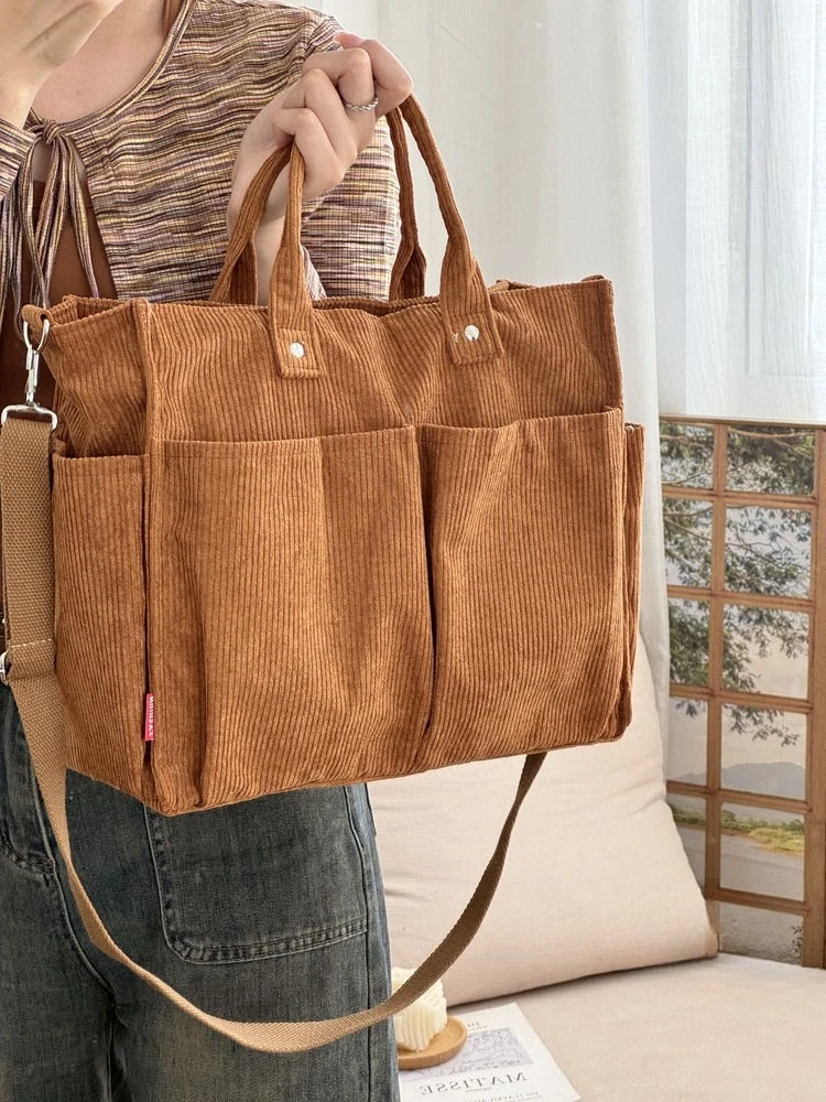 Warm Corduroy Tote Bag, Spacious Handbag Shopping Bag, Stylish & Practical Shoulder Bag, Casual Minimalist Single Crossbody Bags