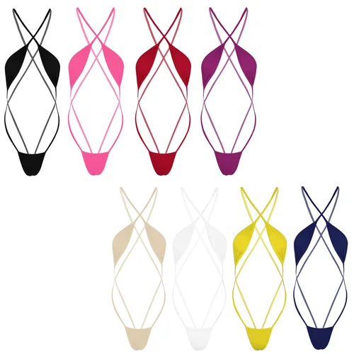 Mini Micro Bikini Tanga traje de baño para mujer conjunto de Bikini lencería con tiras entrecruzadas sin espalda traje de baño para mujer