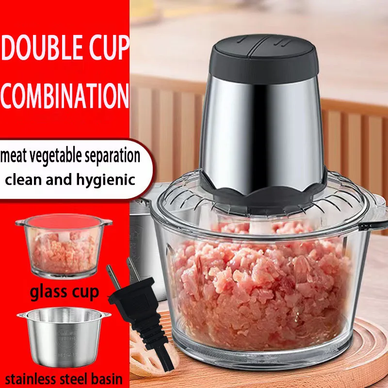 2L Kitchen Household 304 Stainless Steel Electric Meat Grinder Multi-function Meat Mincer High-power Four-knife Meat Blender