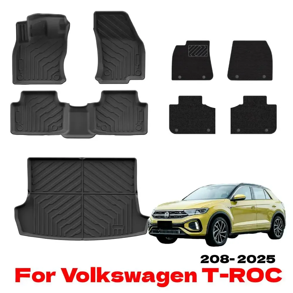 TPE 3D Car Floor Mats for VW T-ROC 2018-2024 TPE All Weather Protective Floor Liners Trunk Mat Car Mats Foot pad blanket