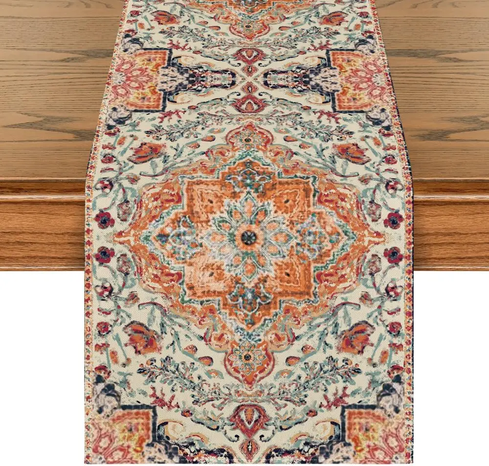 Boho Bohemia Style Linen Table Runners Dresser Scarf Decor Washable Dining Table Runners Holiday Dining Room Decorations