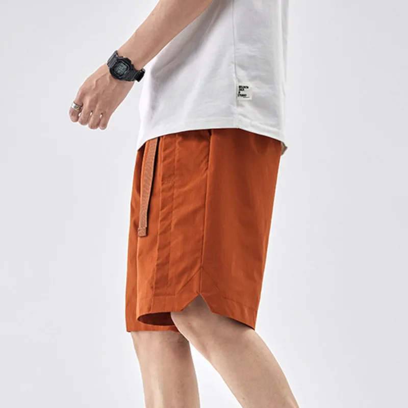 الرجال الصيف الجديدة اليابانية الرجعية عارضة فضفاض بلون العمل السراويل أزياء الاتجاه العلامة التجارية التجفيف السريع الرياضة خمس نقاط السراويل