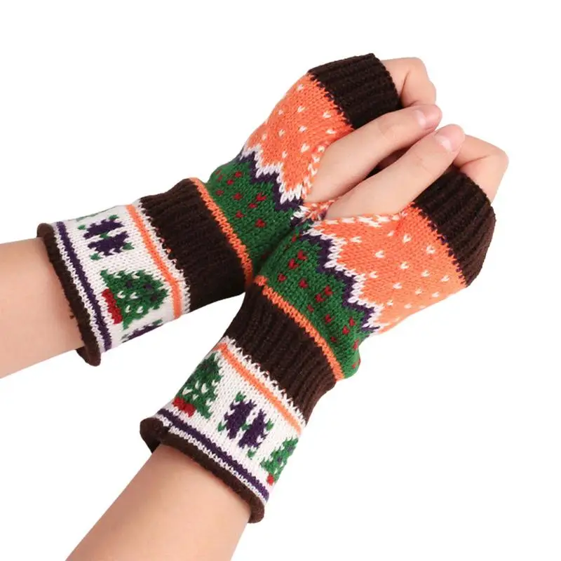 

Women Winter Gloves Colorful Fingerless Hand Warmers Vintage Knitted Gloves Multifunctional Warm Stretchy Gloves With Thumb