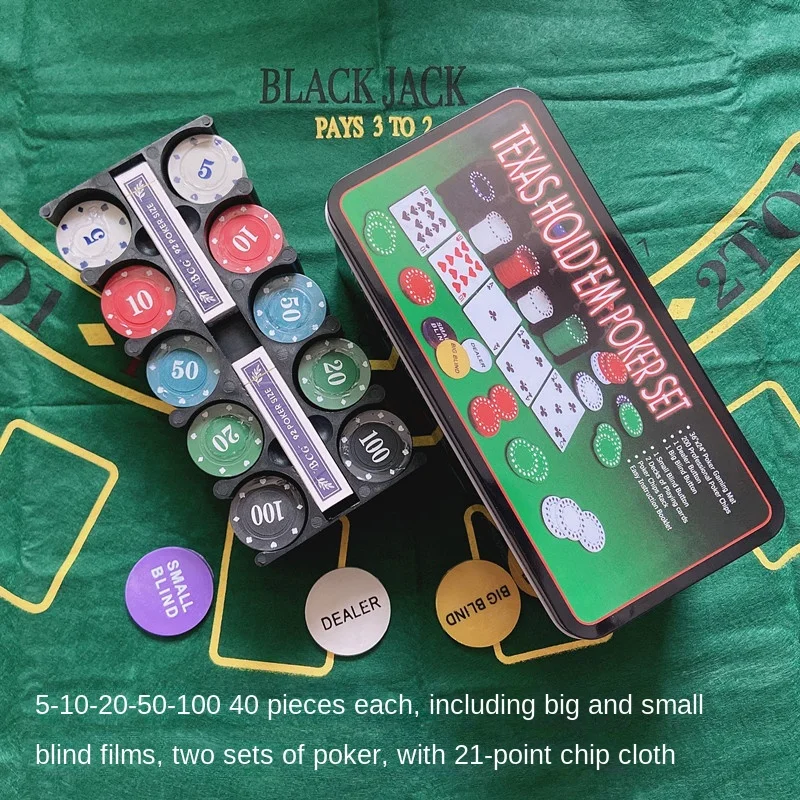 200 Pieces Iron Box Poker Suit 2 1 Point Tablecloth Chips Dealer Chip Poker Chess Room Entertainment