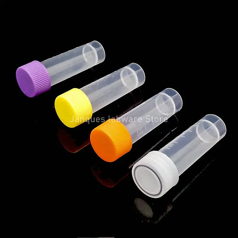 200pcs/lot 5ml Plastic freezer tube with silicone gasket,Lab Frozen storage tube subpackage vial,Sample bottle with colored cap