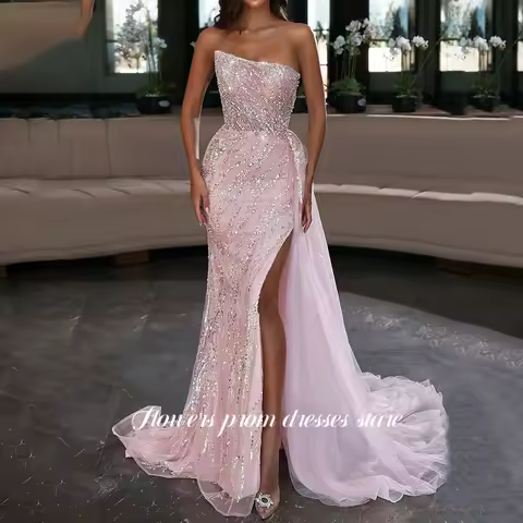 Flowers Mermaid Evening Dress Glitter Party Dress Sleeveless Arabic Women Gowns Princess Dress فساتين مناسبة رسمية Customized