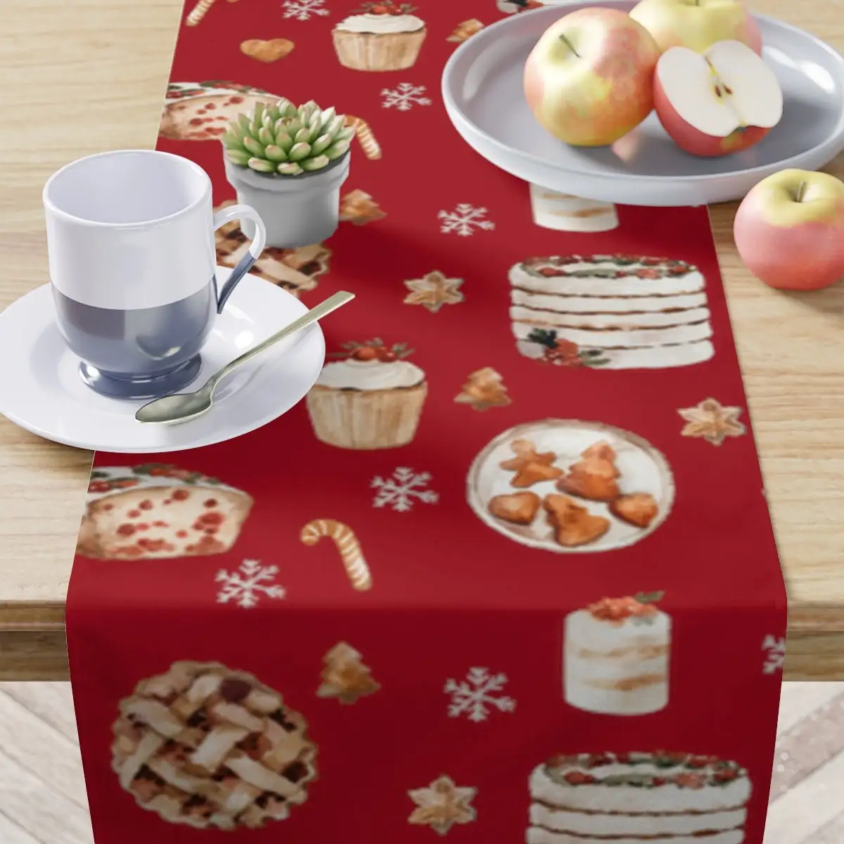 Red Christmas Baking Table Runner, Holiday Kitchen Linens Festive Dessert Buffet Decor for Home Dining Party, Gift for Baker