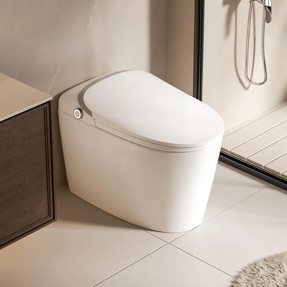 New Design Ergonomic Seat 360° Foam Shield Automatic Flush Toilet Bowl Child Mode Floor Mounted Smart Toilet for Bathroom